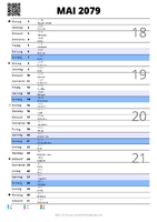 Kalender Mai 2079 im Hochformat mit Notizbereich