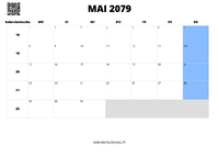 Kalender Mai 2079 im Querformat