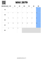 Kalender Mai 2079 im Hochformat